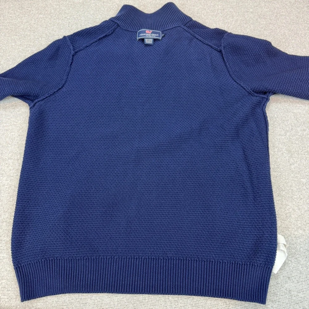Vineyard Vines Mens Medium Blue Cotton Waffle Knit Quarter Zip Pullover Sweater